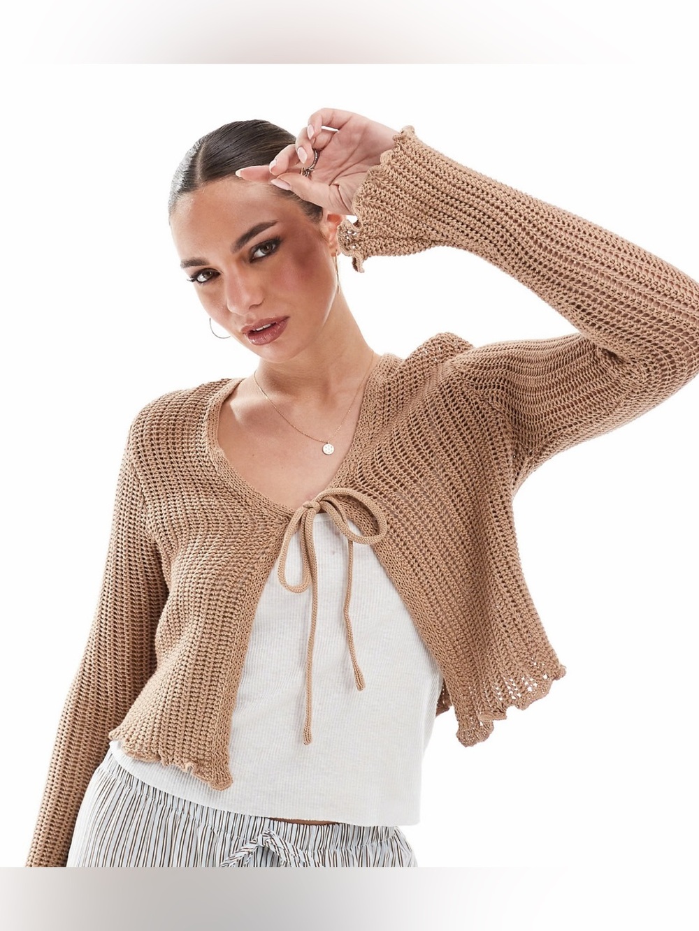 Cotton:On Women's Sienna Knit Cardigan Front Tie Tan Boho Sz XS NWT